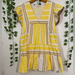 Mademoiselle    dress mini Tara yellow brown white Size L 100% COTTON